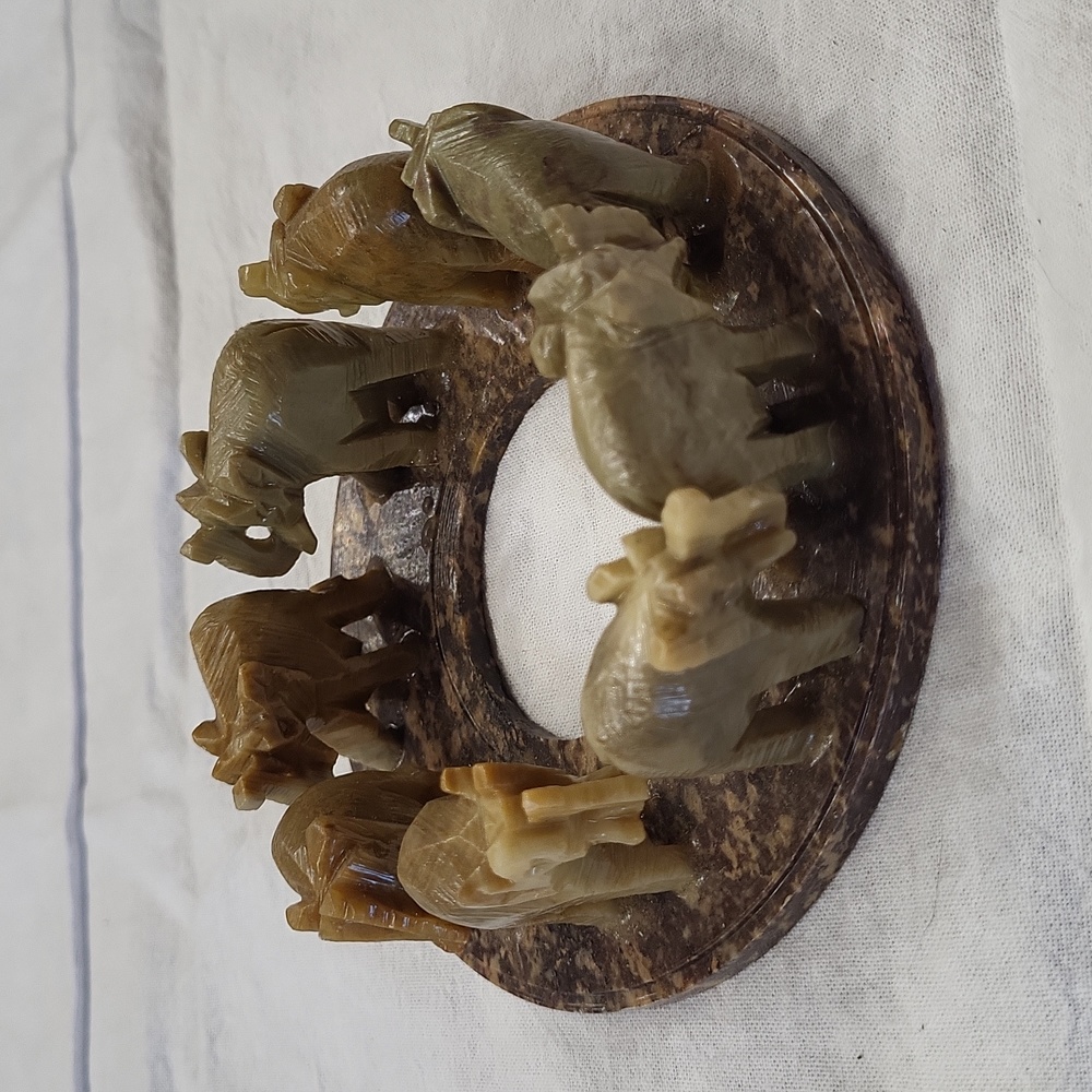 Collectible Vintage Stone Circle of Elephants Figurine